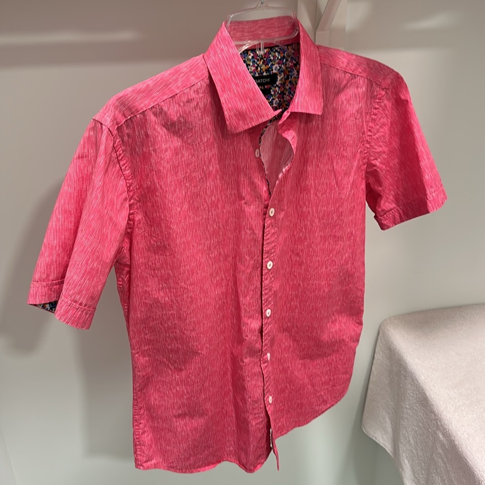 Bugatchi Pink Casual Button Down Short-Sleeve Shirt